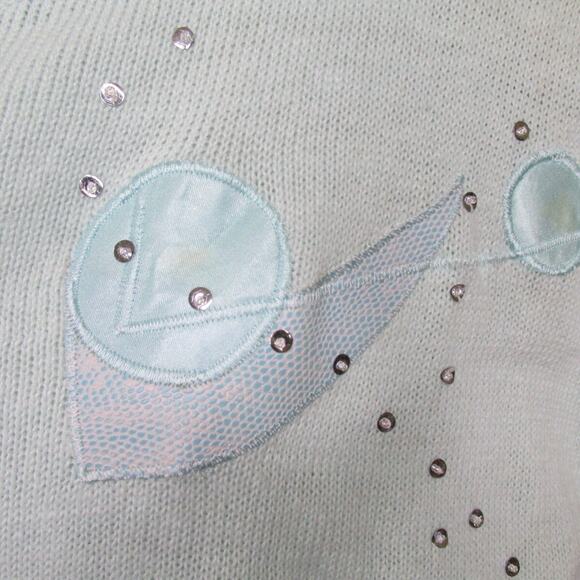 Shenanigans Knit Pullover Geometric Appliques Large Pastel Green Vintage 1980s - Picture 4 of 10